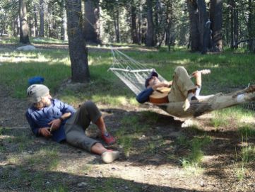 There's no rest like a well deserved rest: Diego walked from Mexico to rest up with us in Tuolumne meadows.