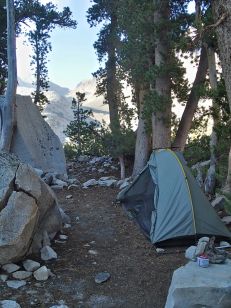 Set up with a view down LeConte Canyon