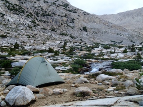 A Room With A View: A spectacular campsite along the outlet from Lake Italy.